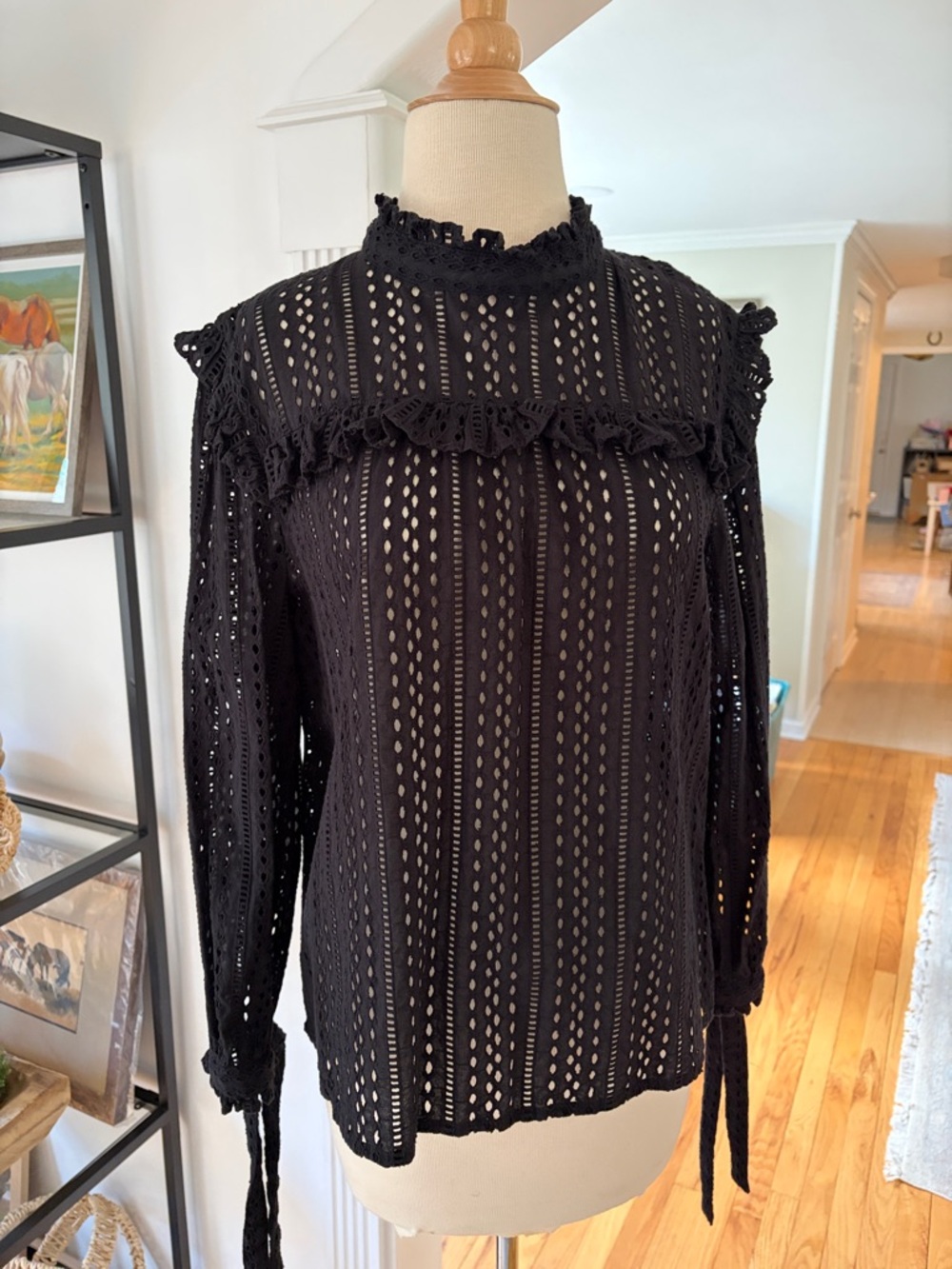 Madewell Black Crochet Ruffle Long-Sleeve Top